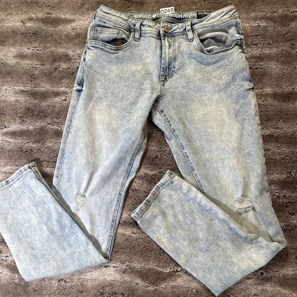 Buffalo David Bitton Max-X Skinny Stretch Jeans Men's 33x32 Blue Distressed